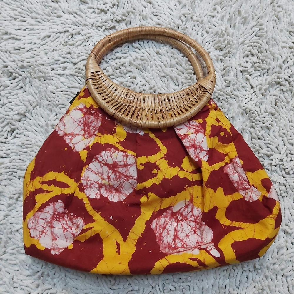 Handmade red & yellow cloth purse - Picture 2 of 7
